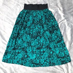 Vintage Barbara Moss emerald green abstract floral flowy lightweight midi skirt